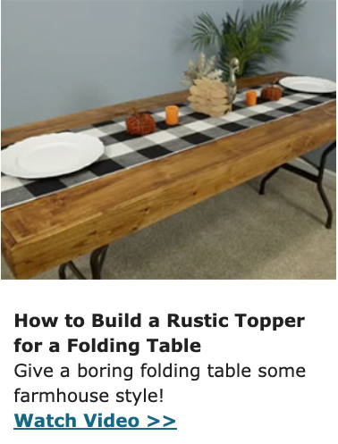 Copywriting example about adding a rustic wood table topper to a folding table