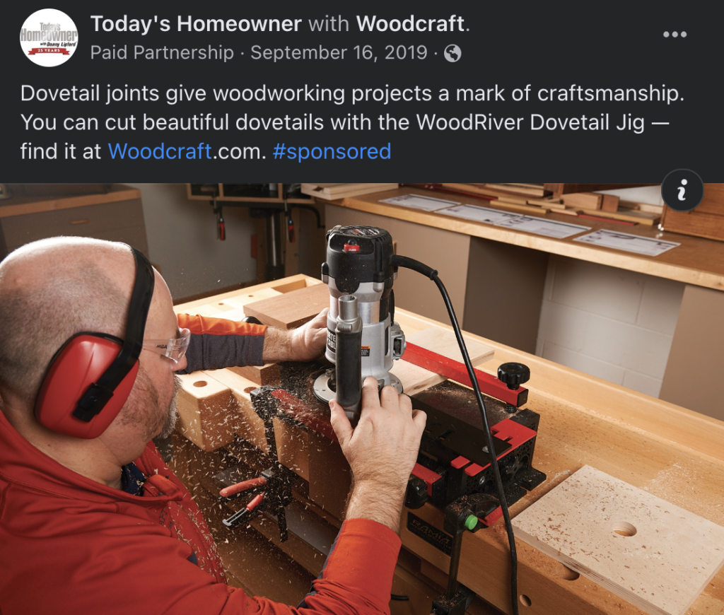 Social media copywriting sample featuring Woodcraft's dovetail joint creator. Written by Thomas Boni.