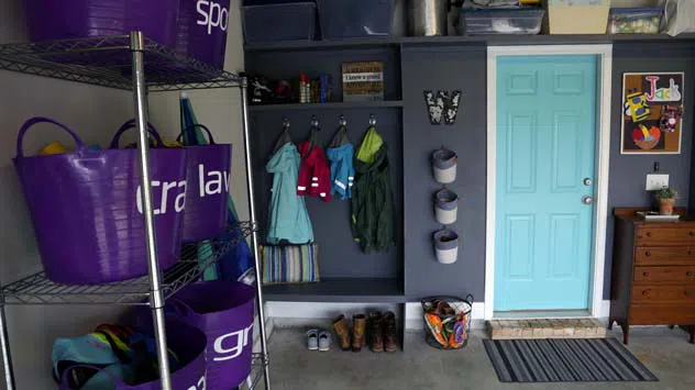 Neat, organized garage in a modern home.