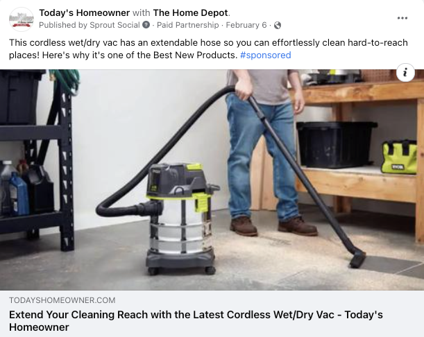 Sponsored social media post for Ryobi