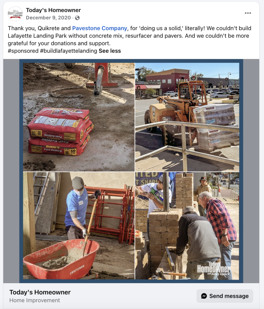 Quikrete sponsored Facebook post