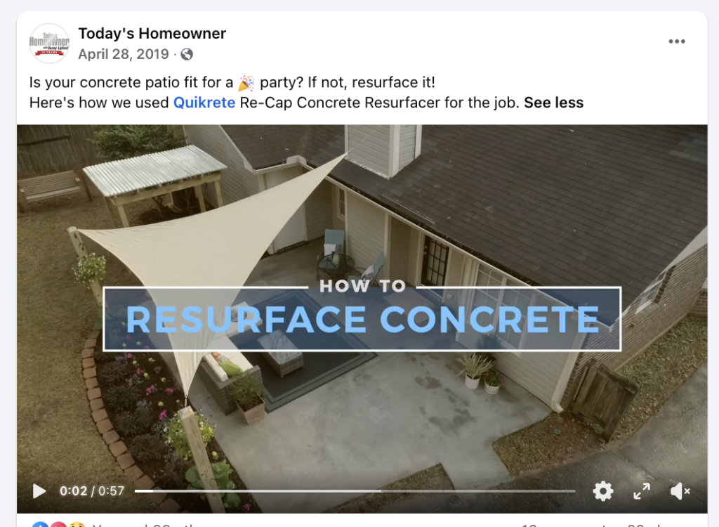 Quikrete sponsored Facebook post