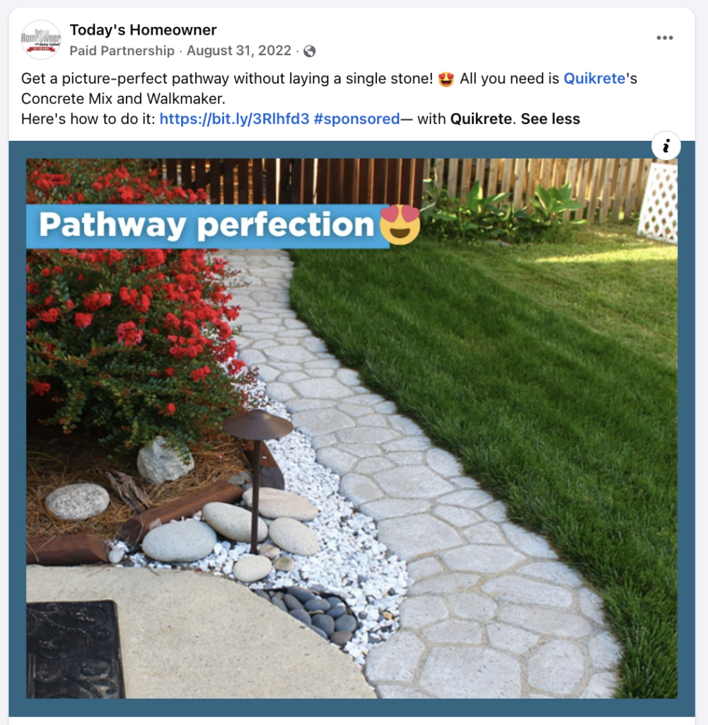 Quikrete sponsored Facebook post