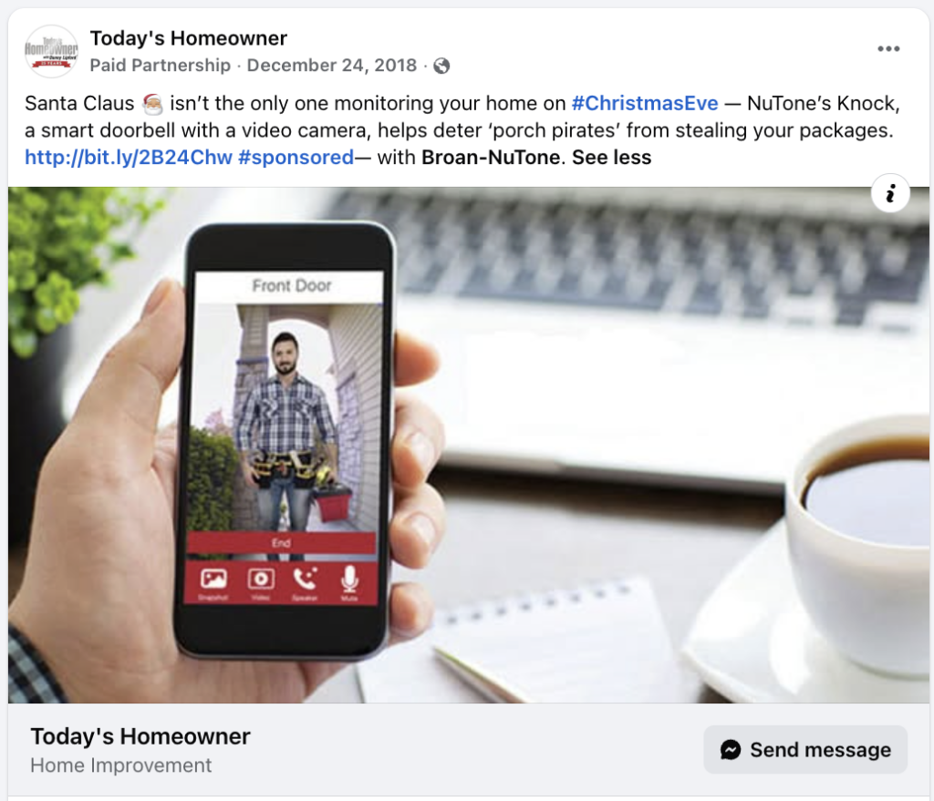 Broan sponsored Facebook post