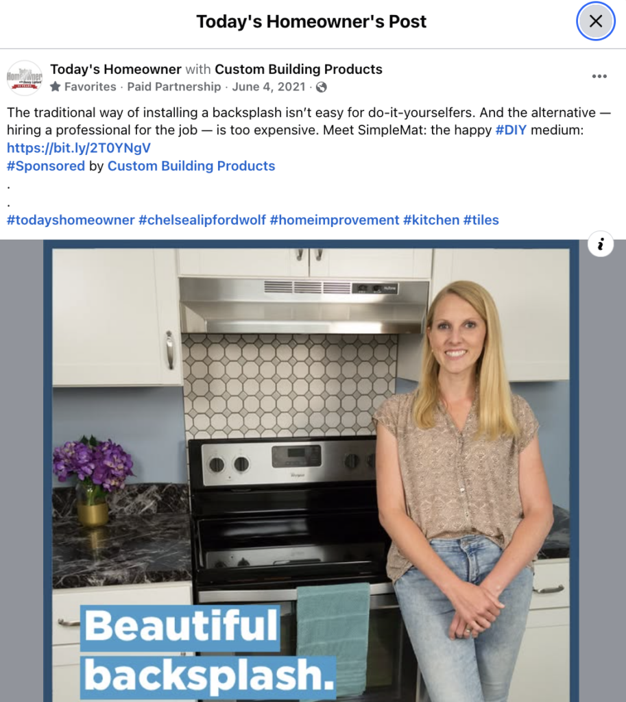 Custom Building Products sponsored Facebook post