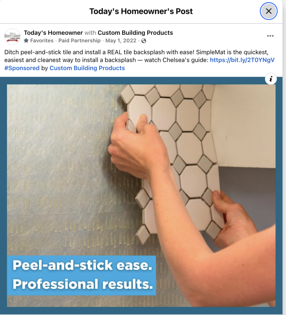 Custom Building Products sponsored Facebook post