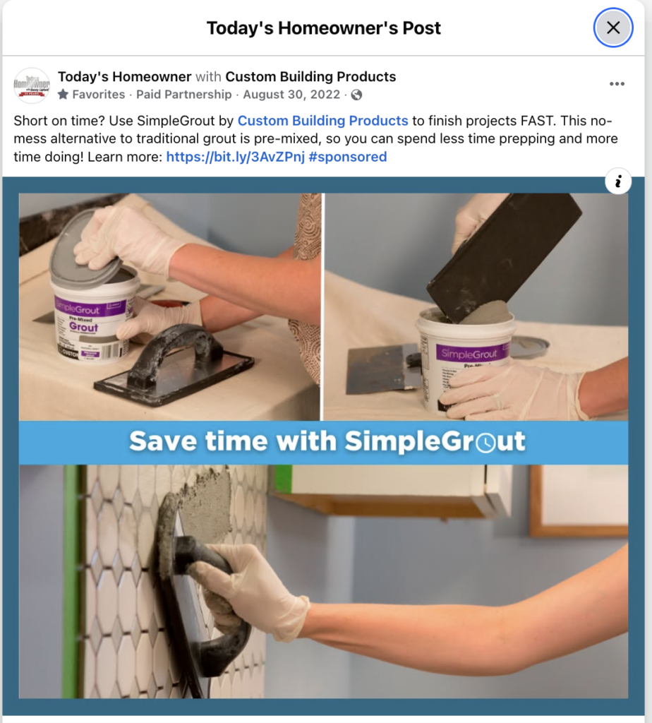 Custom Building Products sponsored Facebook post