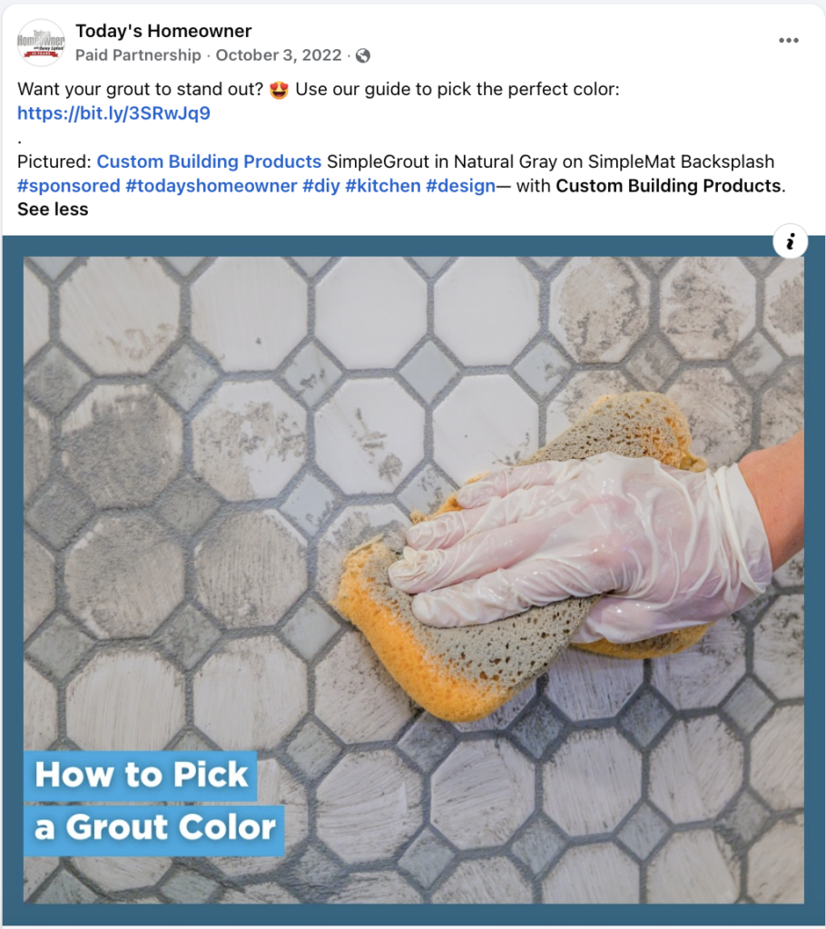 Custom Building Products sponsored Facebook post