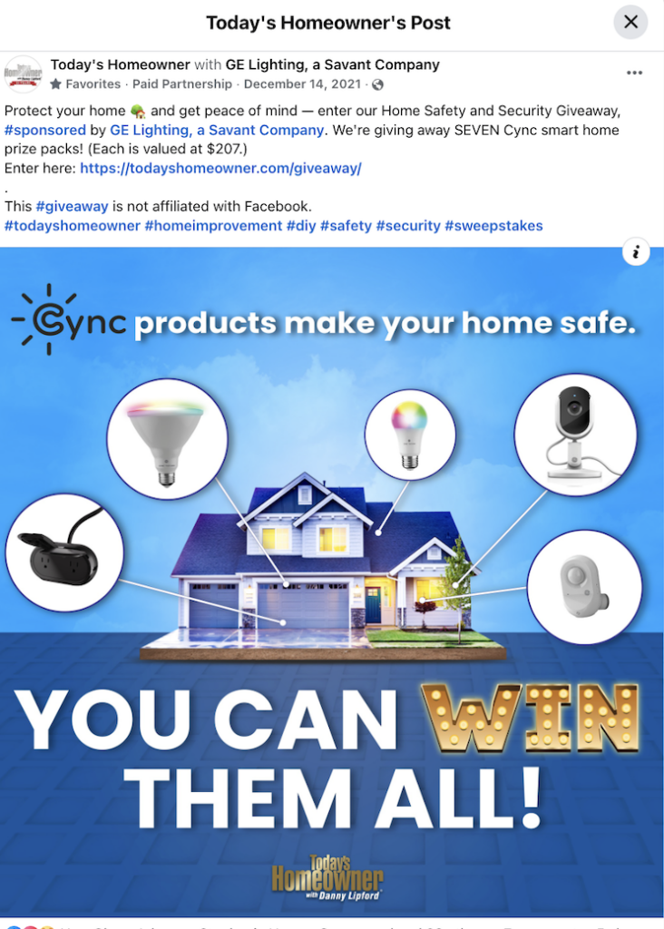 Cync, GE Facebook post for Today's Homeowner