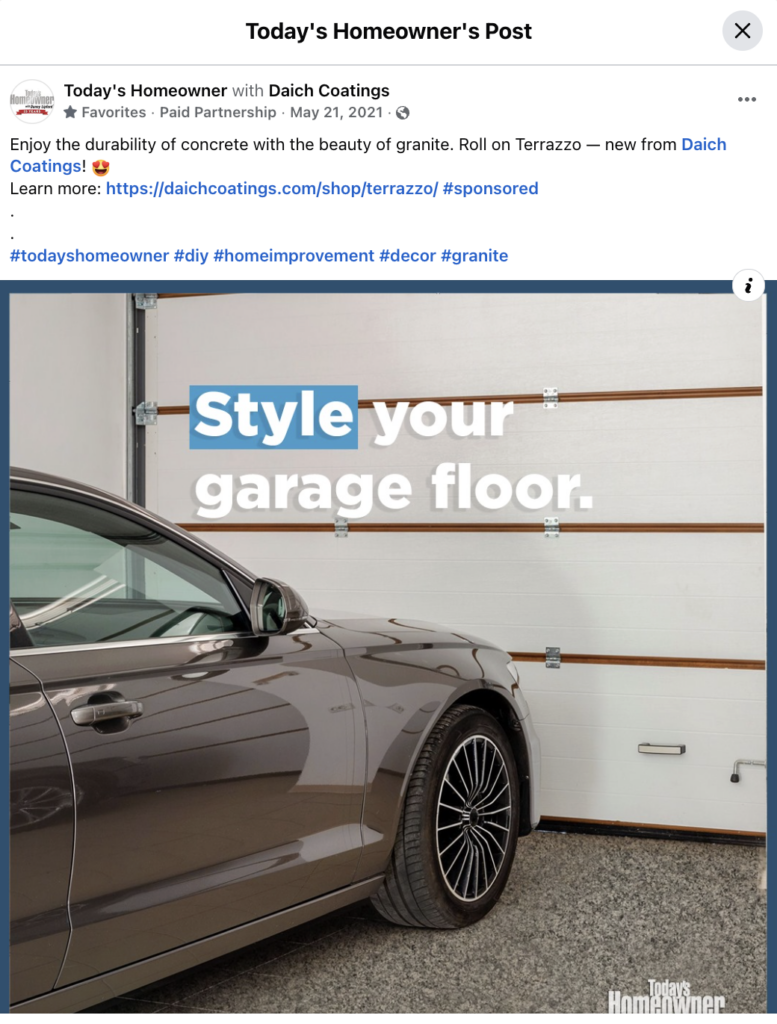 Daich Coatings sponsored Facebook post