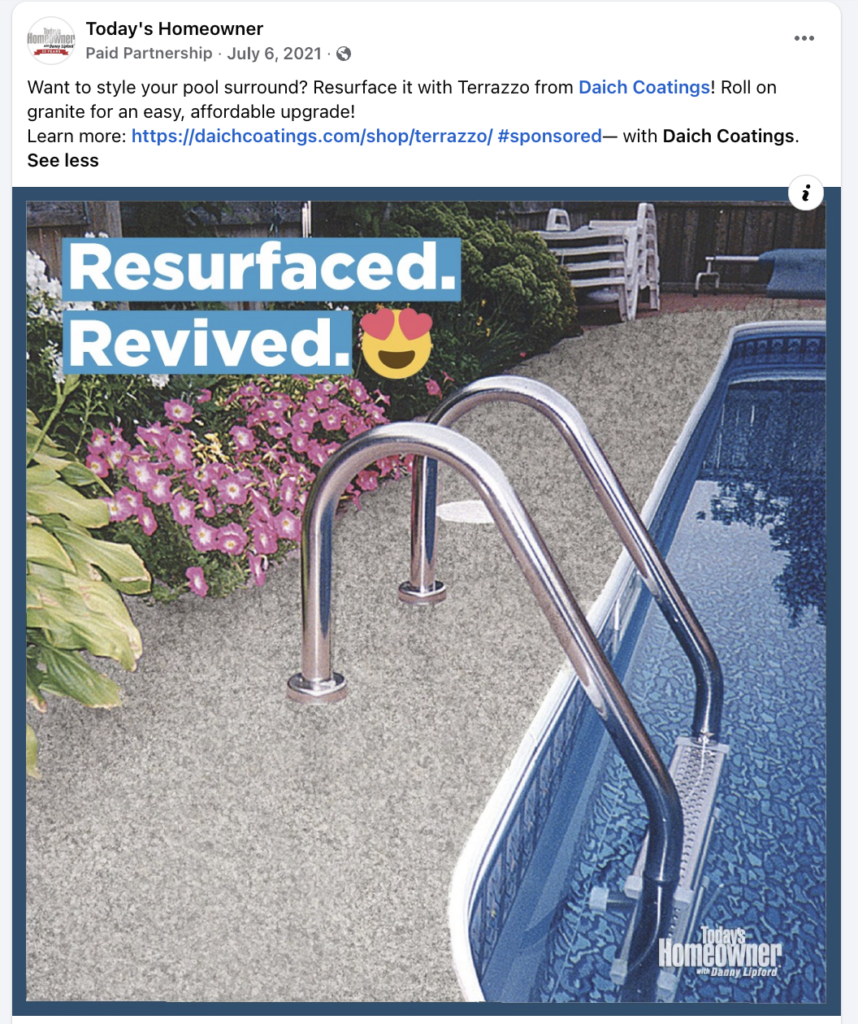 Daich Coatings sponsored Facebook post