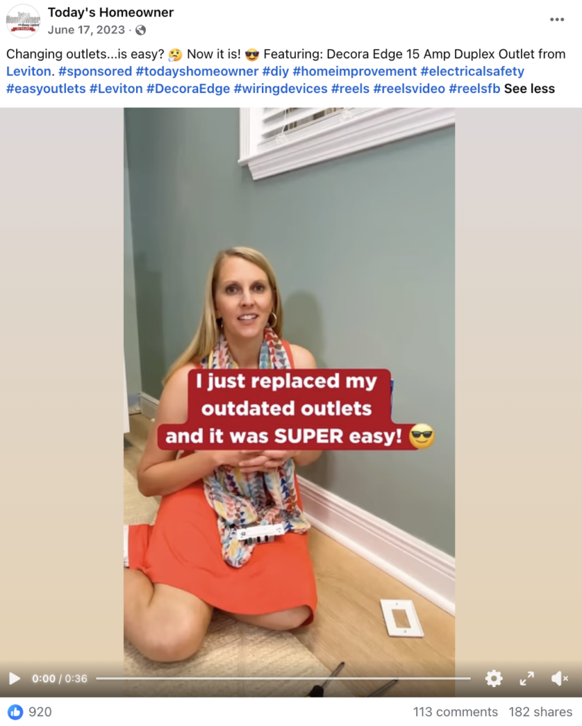 Leviton sponsored Facebook post