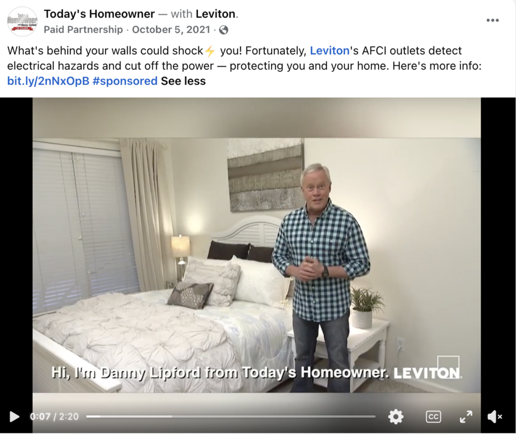 Leviton sponsored Facebook post